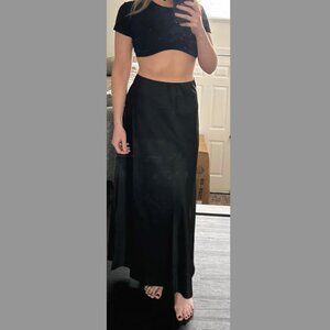 Black Satin Long Skirt